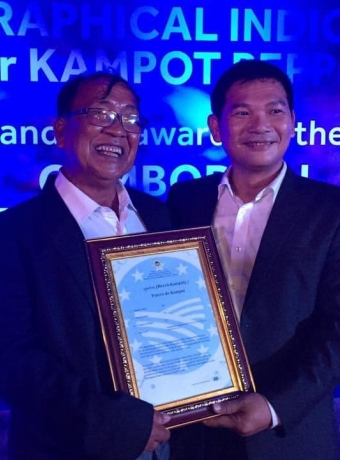 Mr. NGUON Lay, President of KPPA, on the day of receiving certificate of official registration of Kampo Pepper as GI product in Europe in 2016